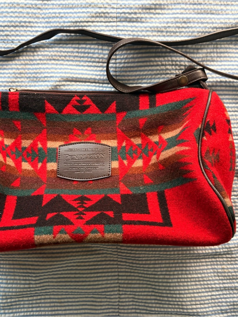 Pendleton Wool Shoulder Bag Southwestern Red Leather Trim Crossbody